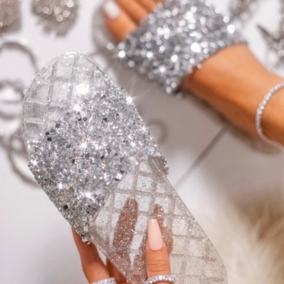 Shoes - Silver Blinged Out Slides